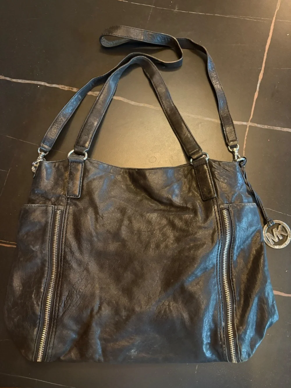 Michael Kors Black Leather Tote Shoulder Bag Garage Blowout